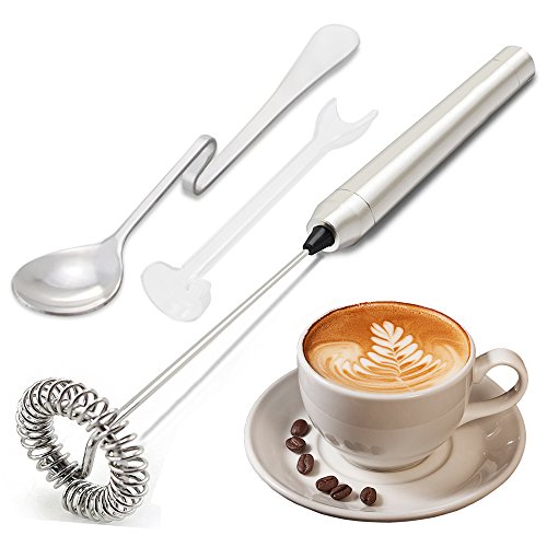 Milk Frother Handheld - Electric Froth Foam Maker For Latte Coffee Cappuccino Hot Chocolate Tea Drinks - Kitchen Stainless Steel Drink Mixer with Mix Spoon - Thumbnail 7
