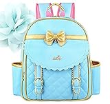 EURO SKY Children School Backpack Bags for Girls Students PU Leather Blue Large