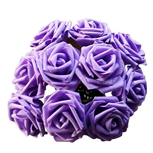 Artificial Roses,ASDOMO Artificial Foam Roses Decoration DIY for Wedding Bridesmaid Bridal Bouquets Centerpieces, Party Decoration, Home Display, Office Decor Purple 10 Head 8CM