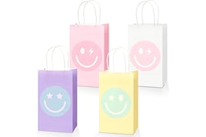 ZOIIWA 16PCS Smile Face Gift Paper Bags Preppy party Supplies Smile Face Favors Bags Pastel Candy Bags Preppy party Decor Rainbow Kraft Party Goodie Bags Party Decorations for Bachelorette Birthday Baby