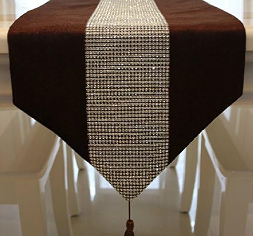 HSE 30x180cm Table runner European-style luxury diamond dark brown velvet table runner tablecloth as Halloween, Christmas gift