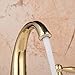 Hiendure® Widespread Two Handle Three Holes Centerset Brass Lavatory Sink Faucet Gold, Without Pop Up Drain