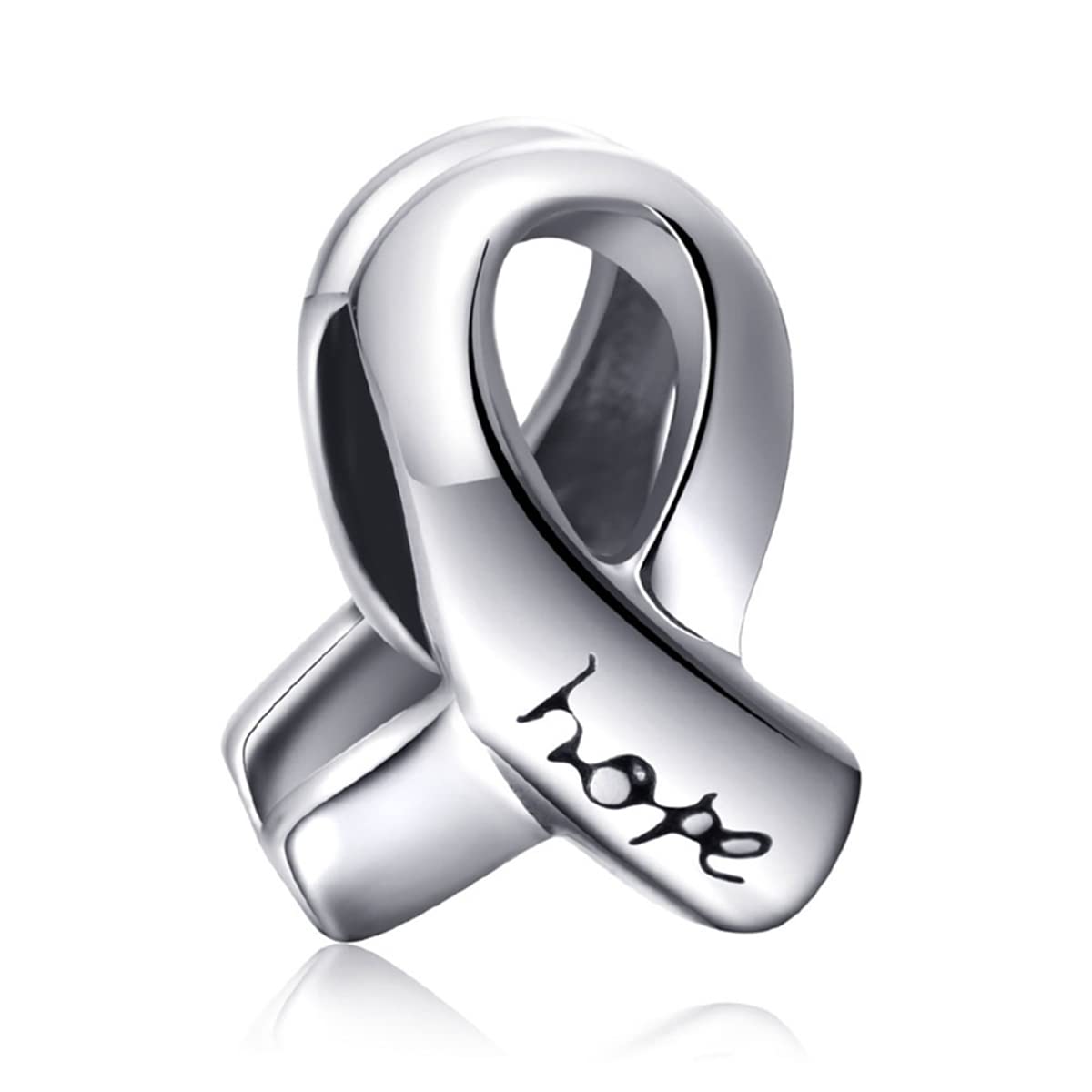 Hope Charms-Breast Cancer Ribbon Charm Beads in 925 Sterling Silver, Fit Pandora Women Awareness Bracelet, Gift for Christmas/Easter/Best Friends/Wedding/Daughter/Son