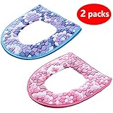 Evealyn Toilet Seat Covers Cushion Bathroom Warm Skin-Friendly Four Seasons Available Zipper Easy to Fit Washable and Reusable 2 pcs (Blue&Pink)