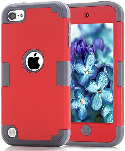 iPod touch5 case, iPod touch6 case, (TPU+ Silicone) Anti-slip Shockproof Dustproof slim and stylish protective case for Apple iPod touch 5 6th Generation (Red+dark grey)