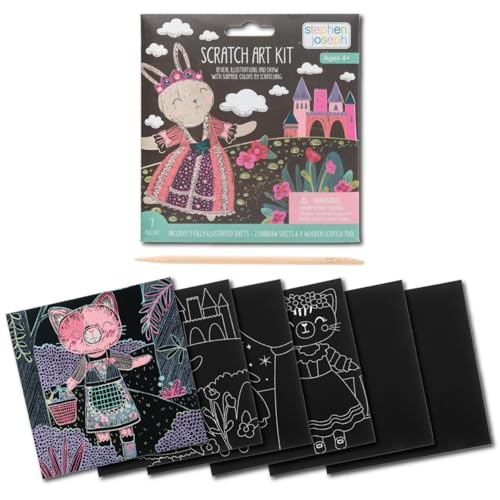 Stephen Joseph, Scratch Art Kit, 7 Piece Kit, Scratch Art for Girls and Boys, Ages 4+, Craft Art Kit, Bunny/Cat