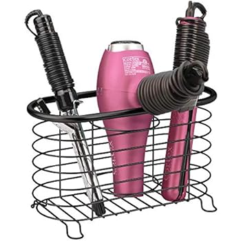 mDesign Metal Wire Hair Care & Styling Tool Organizer Holder Basket - Bathroom Vanity Countertop Storage Container for Hair Dryer, Flat Irons, Curling Wands, Hair Straighteners - Black