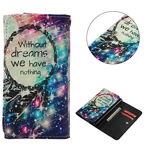 Cell Phone Flip Case Compatible HTC One M9+ M9 Plus 5.2" More, JULAM Universal PU Leather Skin Folio Case Cover Protective Wallet Clutch Bag Card Slots (Shining Dreamcatcher)