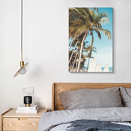 wall26 Canvas Wall Art Summer Beach View with Palm Trees and Surf