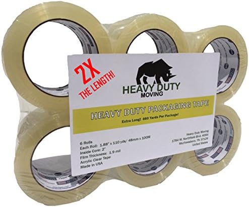 2X The Length Heavy Duty Shipping Tape, Package Tape for Packaging, Storage, Moving &amp; Packing - 6 rolls / 110 yards per roll - Commercial Standard by Heavy Duty Moving