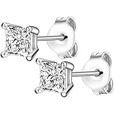 925 Sterling Silver Square Earrings 18K White Gold Plated Cubic Zirconia Stud Earrings for Women