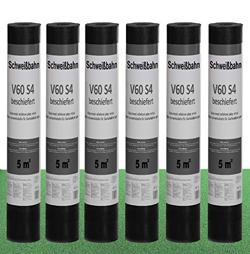 Isolbau Schweißbahn V60 S4 beschiefert - Bitumenbahn mit Glasvlies-Einlage zur Dachabdichtung - Grün, 6 x 5 m² Rolle