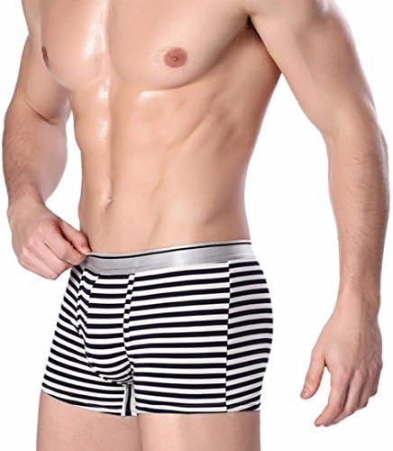 BallsFHK Men's Low Rise Boxer Soft Briefs Striped Underpants Short Knickers Sexy Underwears (White, XXXL)