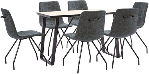 FAMIROSA Juego de Comedor 7 Piezas Cuero sintético negro-3050461