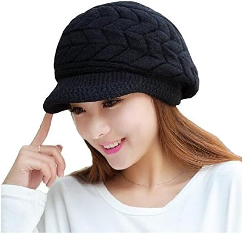 ELINKA Women Winter Warm Knitted Hat, Beanie Cap Slouchy Wool Hats Snow Ski Berets Snapback Caps with Visor