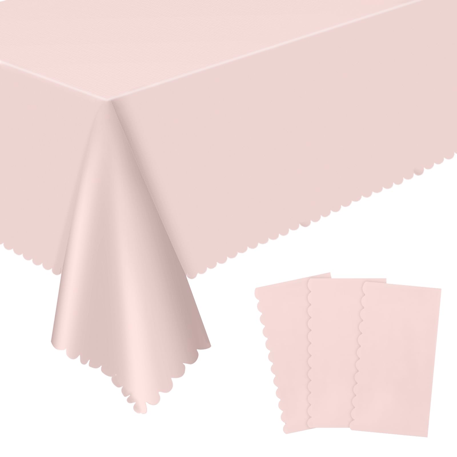 Photo 1 of 3 Pack Plastic Light Pink Tablecloths, 54 X 108Inch Disposable Spring Tablecloth Scalloped Mother's Day Table Cloth for Rectangle Tables Table Cover for Easter Baby Shower Bridal Tea Party Wedding