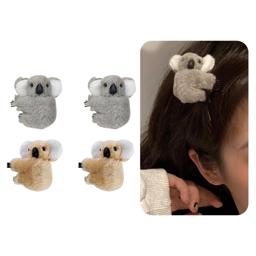Davfiecn 4PCS Koala Hair Barrettes Plush Koala Hair Clips Animal Hairpins Cute Hair Accessories for Women Girls Kids Child