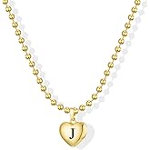 KISSCLOUD Heart Initial Necklaces for Women 14K Gold Silver Dainty Letter Charm Necklace Cute Bubble Personalized Name Pendant Ball Chain Necklace Non Tarnish Trendy Jewelry Gift