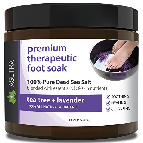 Premium Therapeutic Foot Soak – “TEA TREE + LAVENDER” + Free Pedicure Pumice Stone – 100% Pure Dead Sea Salt With Skin Healing Nutrients & Organic Essential Oils – Large 16oz