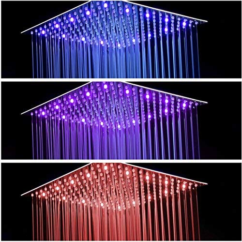 Fyeer 16" LED Rainfall Shower Head Square, Ultra-thin Luxury Bathroom Showerhead Ceiling Mounted, 3-LAYER Brushed Nickel 304 Stainless Steel, Temperature Sensor 3 Colors Chaning