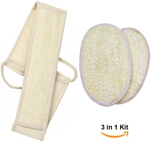 Exfoliating Loofah back Scrubber &amp; Sponge Pads-2 PCS, 100% Natural Luffa for For Men and Women When Shower and Bath Spa By Jasmine Dreamin