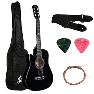 Juarez Acoustic Guitar, [ LEFT HANDED] 38 Inch Cutaway, 38CL/BK with Bag, Strings, Pick and Strap, Black