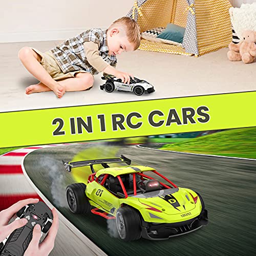 DEERC 287A 2 in 1 Auto-Sensing Remote Control Car, 15KM/H Racing Sport RC Cars with 2 Rechargeable Batteries for 60 Min, 1:20 Scale Vehicle Toy Hobby Car for Kids Teens Adults Gift
