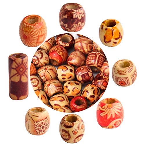 200pcs 12mm Natural Painted Wood Beads Round Loose Wooden Bead Bulk with Scissors Threader Beading Cord for Jewelry Making Craft Hair DIY Macrame Rosary Bracelet Necklace (Ball and Tubular Shape)