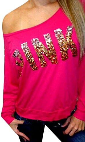 CFD Womens Casual Crew Neck Letter Print Long Sleeve Sweatshirt Rose L