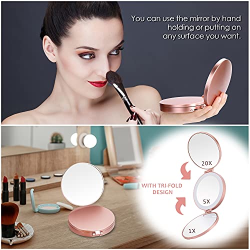 Led Compact Mirror with Lights and Magnification, Small 1X 5X 20X