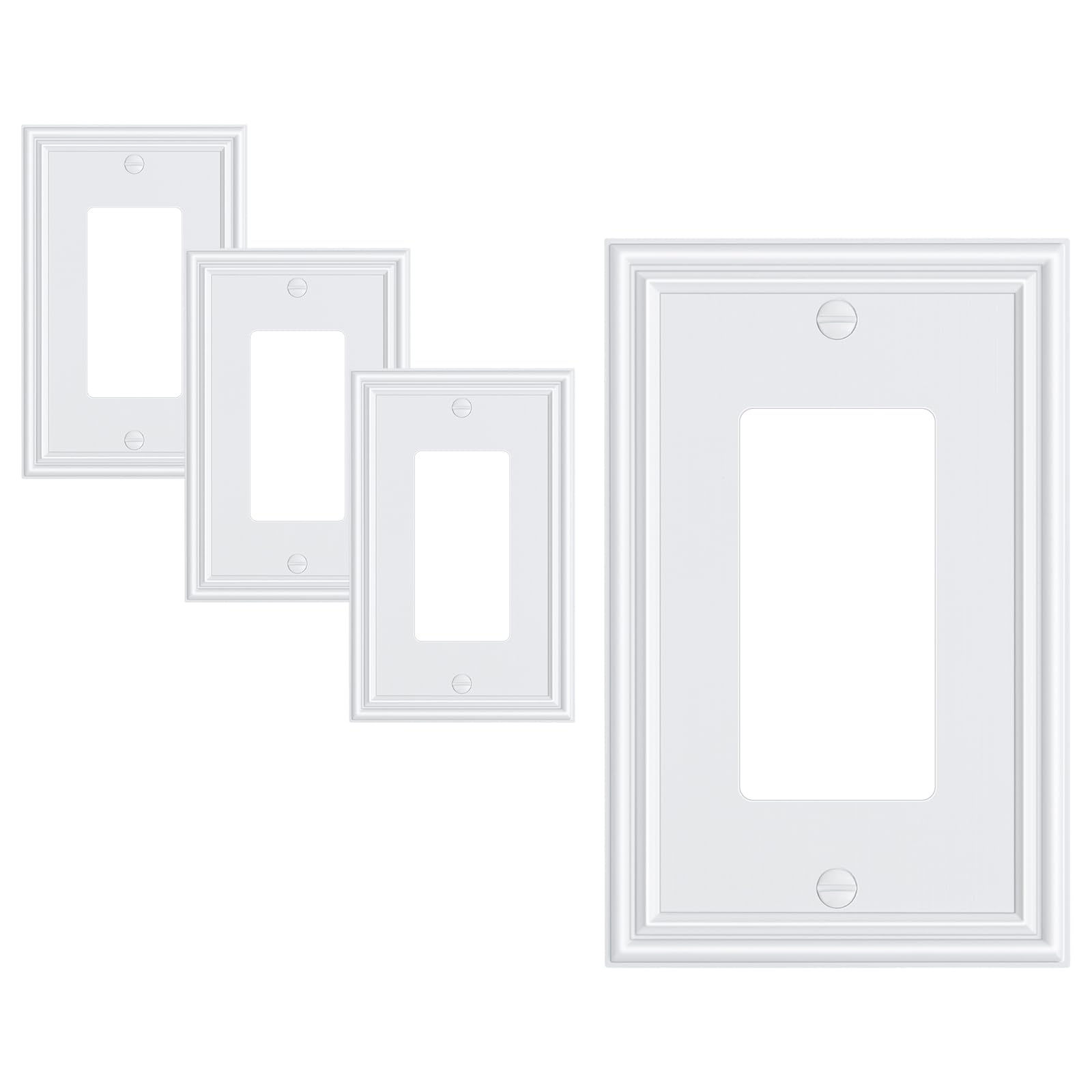 Photo 1 of TREEWELL 4-Pack Decorator Outlet Cover Plate, Pure White Decorative Switch Plates and Outlet Covers, Durable Zinc Alloy Wall Plates for Electrical Outlets, Receptacle, GFCI Outlet, Dimmer Switch