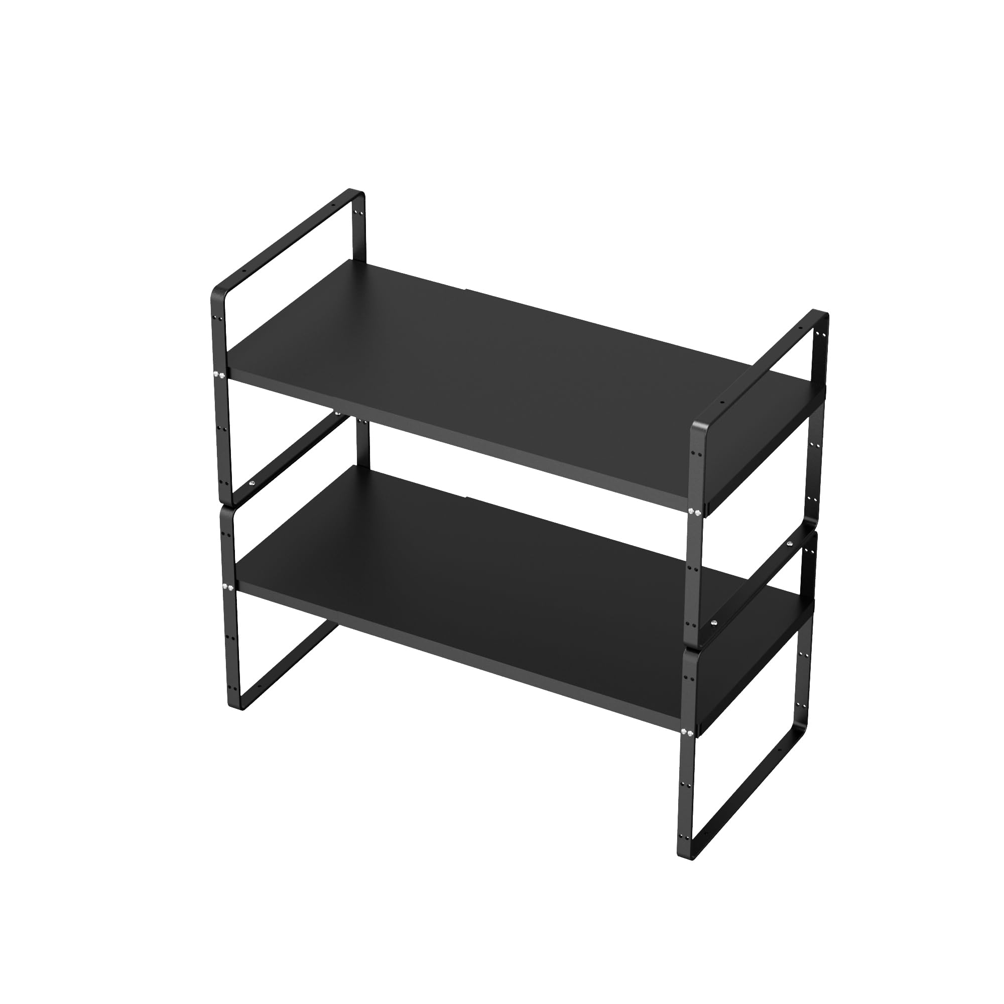 SANNO Expandable Cabinet Shelf,Adjustable Height Large Stackable Kitchen Cupboard Cabinet, Pantry and Counter Shelf Organizer, Cupboard Stand Spice Rack, Black, 2 pack