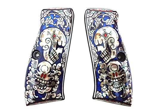 Sri Lanna Mother of Pearl Inlay CZ 75b Grips Blue Skull