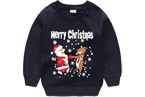 POPSHION Toddler Boys Christmas Sweatshirts Long Sleeve Pullover Shirts Reindeer Sweaters Xmas Cartoon Tee Sport Tops 1-7T