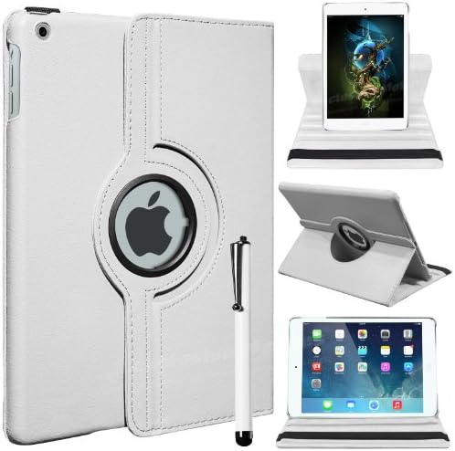 Mobile Junction ยฎ 360 Case Apple iPad Air (5th Generation with Retina Display) 360 Degree Rotating Smart Stand Case Cover with Auto Sleep Wake Incl. Free Screen Protector & Stylus (White)