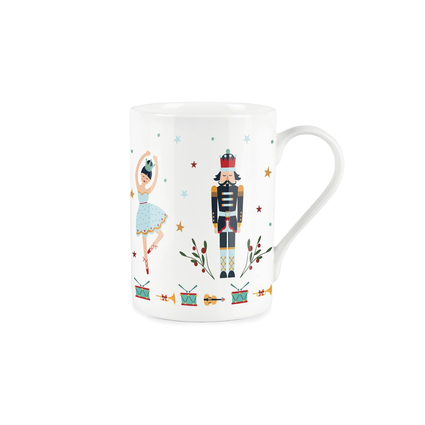 Purely Home Nutcracker Ballet Christmas Mug - Bone China Style White - Blue Soldiers & Ballet Dancers Coffee/Tea Present Gift for Xmas