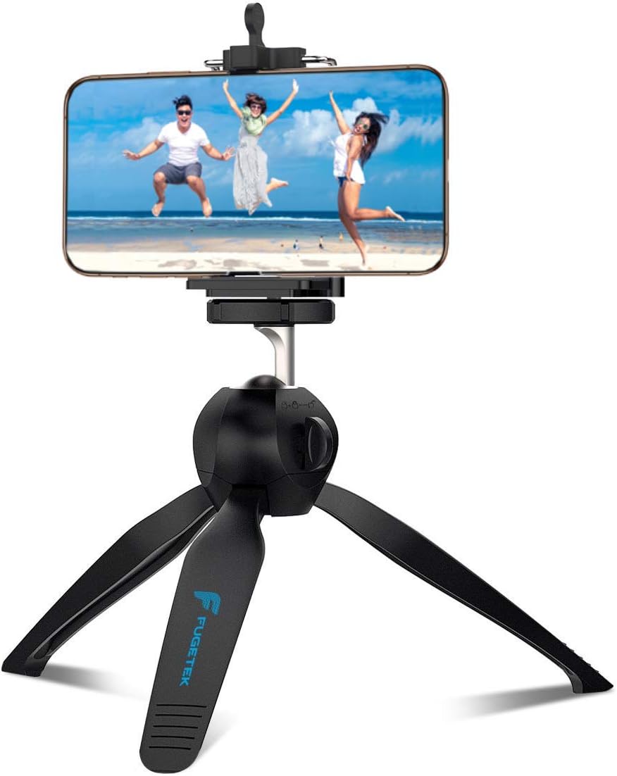 Fugetek Mini Tripod Table Top Stand and Phone Mount, Compact, Travel Ready, Use with FaceTime, Video Calls, Compatible with Gopro, Smartphones, iPhone, Samsung, Compact Cameras, DSLRs, Selfie Stick: Camera & Photo