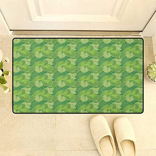 zojihouse Green Door Mat Indoors Abstract Hosta Plants Lush Forest Growth Leaves Ecology Jungle Theme Size:24"x36" Fern Lime and Pale Green