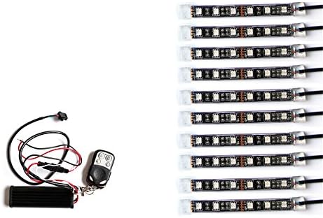 10pc Aura 3-into-1 Motorcycle LED Light Kit Multi-Color Accent Glow Neon Strips with Wireless Remote Controller