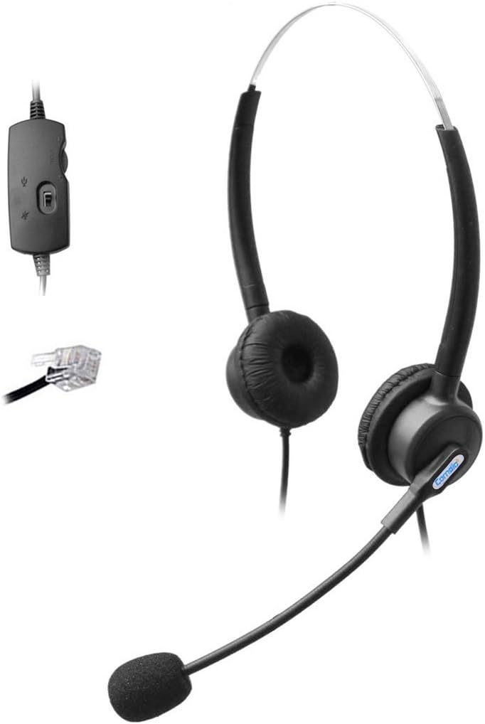 Comdio H203VAB Corded RJ Headset with Flexible Noise Canceling Mic + Volume Mute Control for Aastra Adtran BT Alcatel Lucent Avaya Ascom Audioline Elmeg Gigaset Interquartz Office Telephone IP Phones