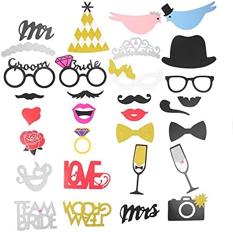 Wedding Photo Props 31 Pcs DIY KIT GLITTER Photo Props,and for Birthday, Anniversary, Wedding Decoration, Valentine's Day,Wedding Party Favors,wedding photo booth props