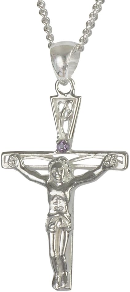 3711 Small Celtic Silver Crucifix Necklace With Small Amethyst.