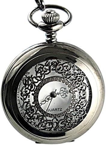 Youyoupifa Fashion Black Pattern Carved Hollow Big Pocket Watch