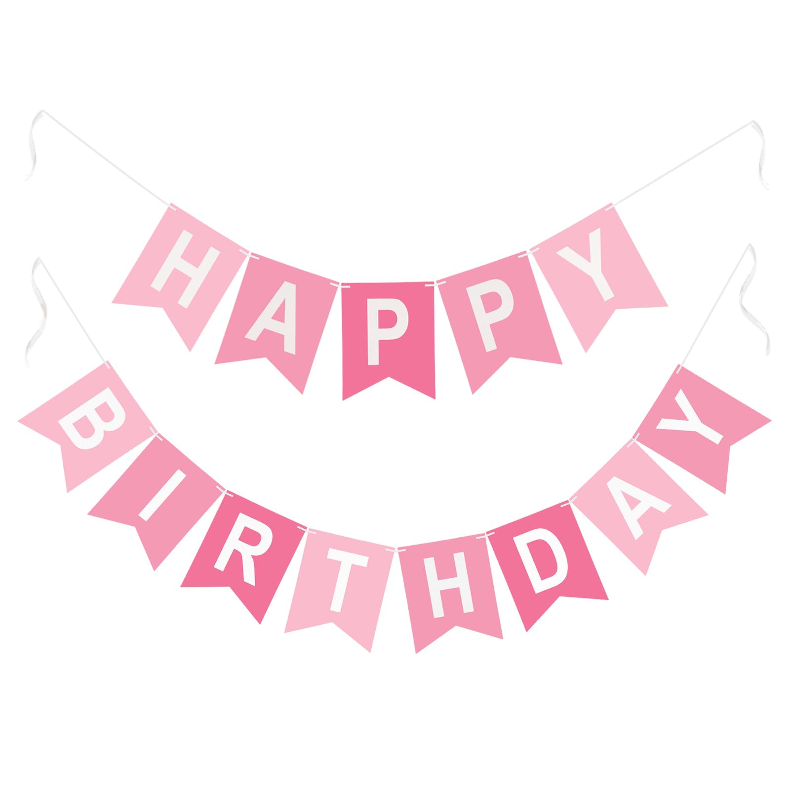 G2PLUS Pre-Strung Happy Birthday Banner Pink: 16 x 20CM Large, No-DIY Birthday Banner for Girls Kids Birthday Party Decorations — image 1