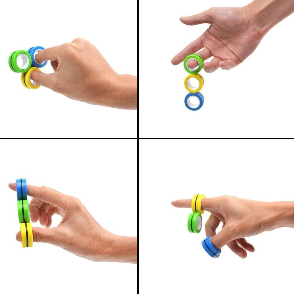 Finger Fidget Toys Relief Magnetic Rings Funny Novelty Gifts 3pcs Bleu Magic Mini Finger Hand Spinner