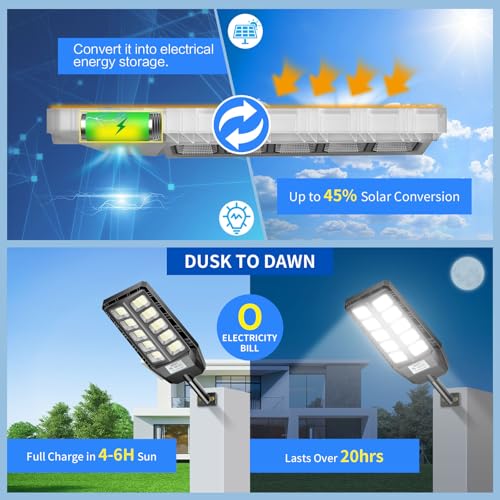Adewalk Outdoor Solar LED Street Light with Remote Control, 330 LEDs, 7000mAh, Motion Sensor, IP66 Waterproof, 3 Modes, Solar Street Light for Garden, Garage and Road