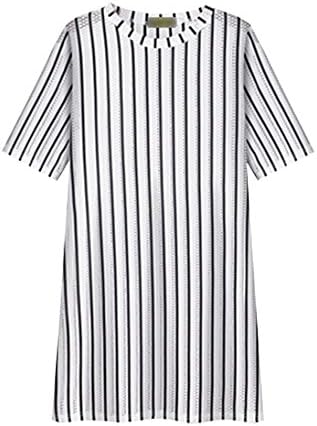 Qiaonier Womens U Neck Medium Sleeve Polyester Stripe Medium Dress (L, White)