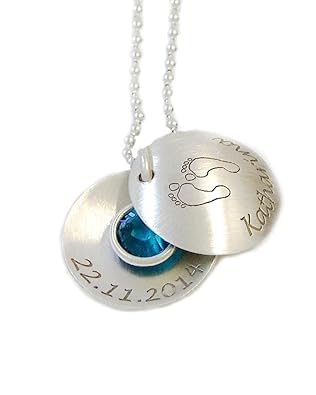 Geburts Medaillon Füße | Silberschmuck mit Lasergravur | inklusive Wunschgrav.