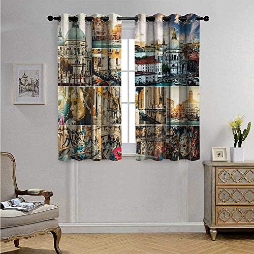 Travel Waterproof Window Curtain Collage of Various Views of Venice City with Canal Cathedral Palace Travel Theme Blackout Drapes W55 x L63(140cm x 160cm) Multicolor