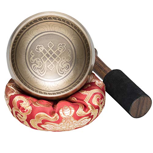 CAHAYA Tibetan Singing Bowls with Cushion and Mallet 3.7inches Meditation Sound Bowl Handcrafted in Nepal for Yoga…